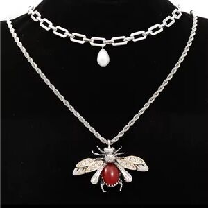 Zara Style Silver Bee Pendant Necklace Set